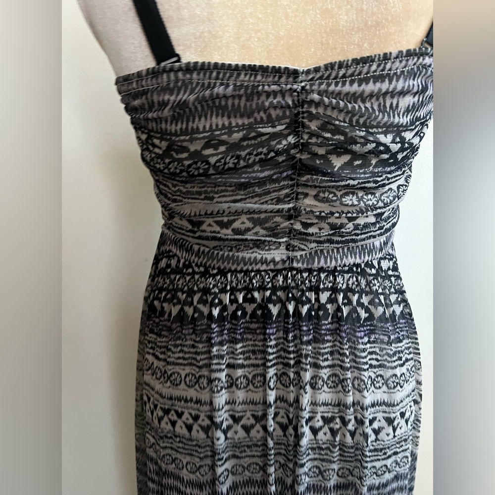 Free People Black White Geometric Tribal Mesh Ruched Mini Dress Womens Medium - Picture 8 of 10